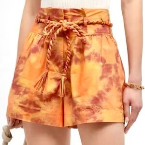 Ulla Johnson Marin Shorts Red Topaz Tie Dye Cotton Bohemian Summer Size 6